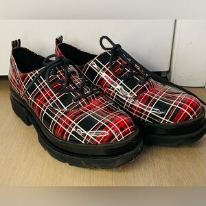 Jessica Simpson Red and Black Plaid Combat Boots